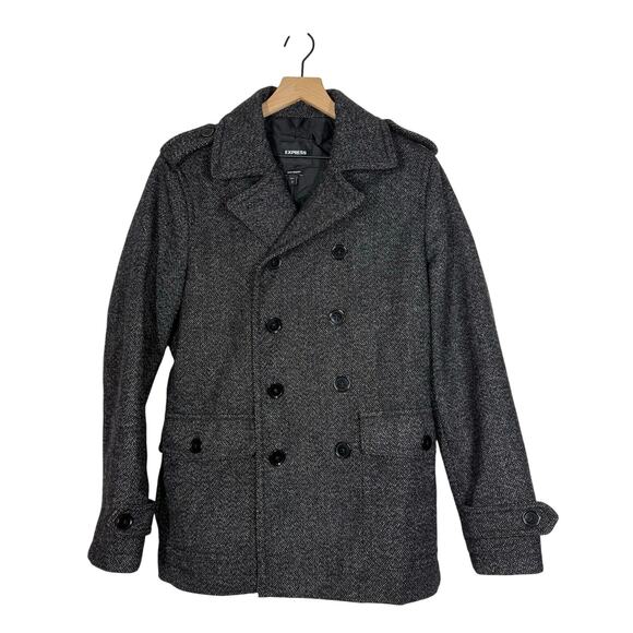 Express Pea Coat Size Small Gray Wool Blend Water Resistant Double Breasted - Picture 1 of 8